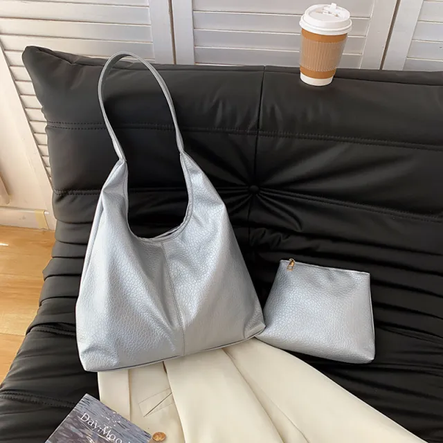 Large Capacity Soft Leather Bag Bag Women's All match Shoulder Silver - Shop at LoveMi