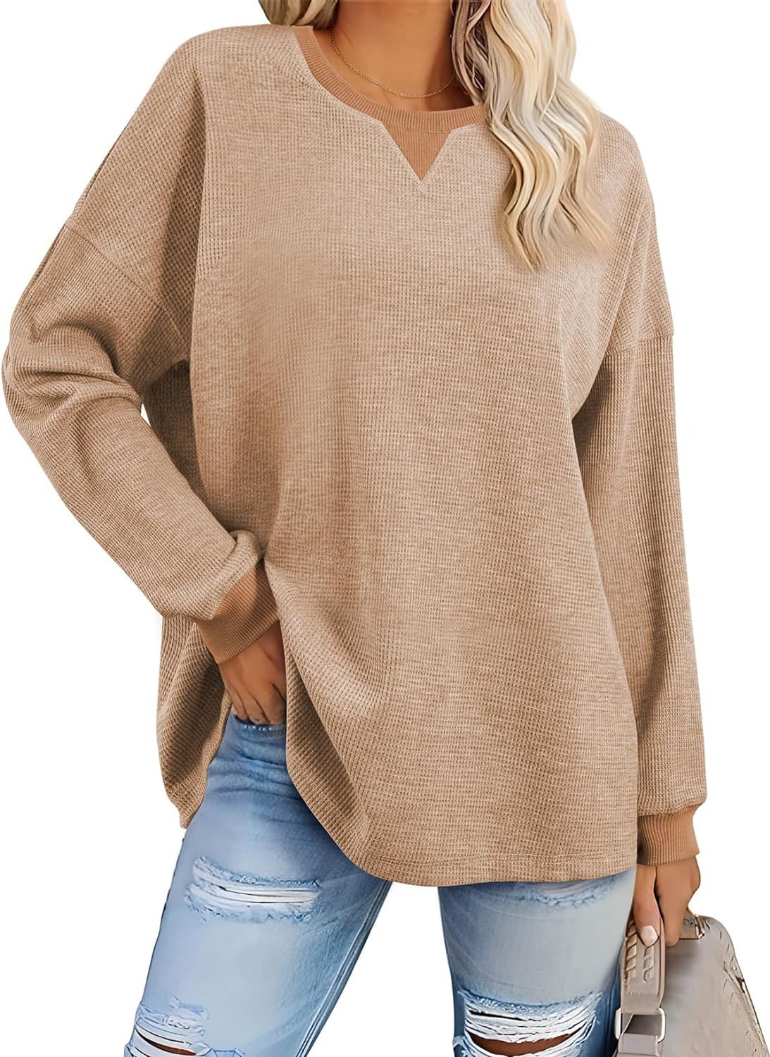 Women's loose pullover sweatshirt – side detail view
