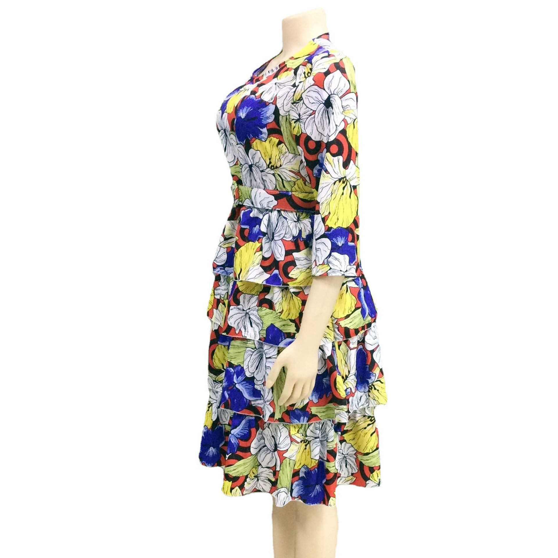 Multicolor Floral Tiered Dress in Extended Sizes — product details and sizing image 10