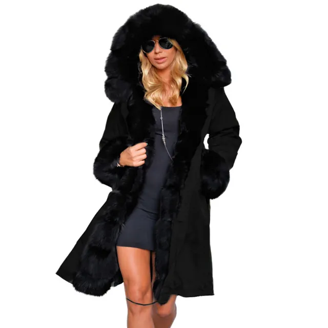 Cotton padded Jacket Fur Collar Coat Hooded Black And Black Fur - Shop at LoveMi