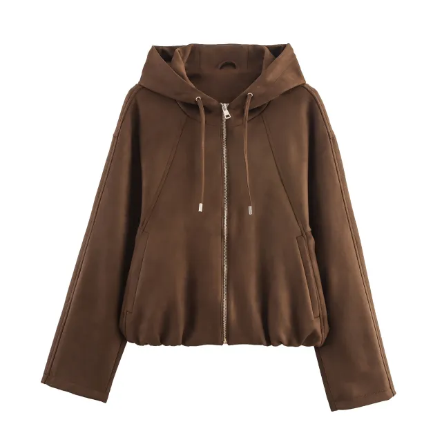 Women's European And American Style Hooded Bomber Jacket Brown - Shop at LoveMi