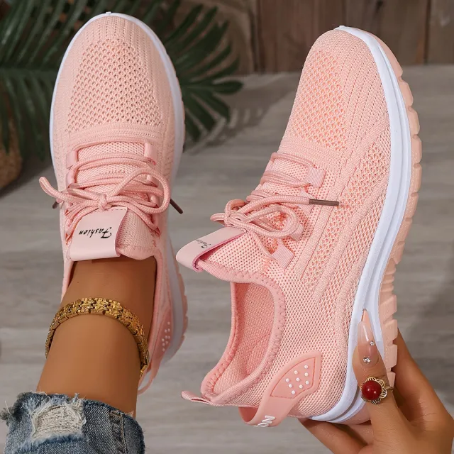 Flying Woven Shoes Women's Fashion Casual Mesh Sneaker Pink - Shop at LoveMi