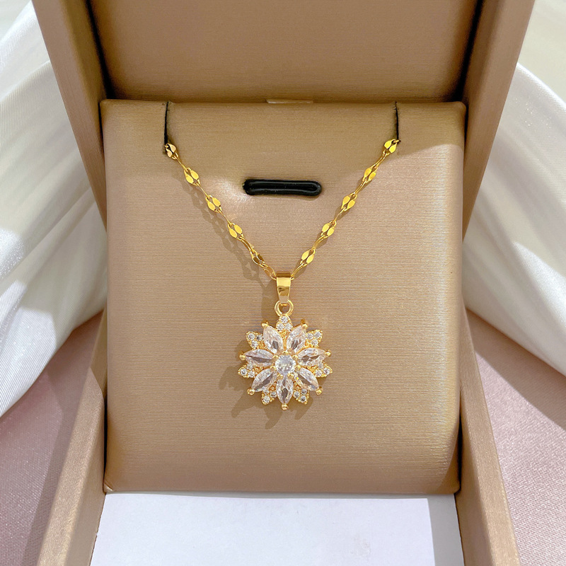Affordable Luxury Flower-embellished Diamond-studded Necklace For Women