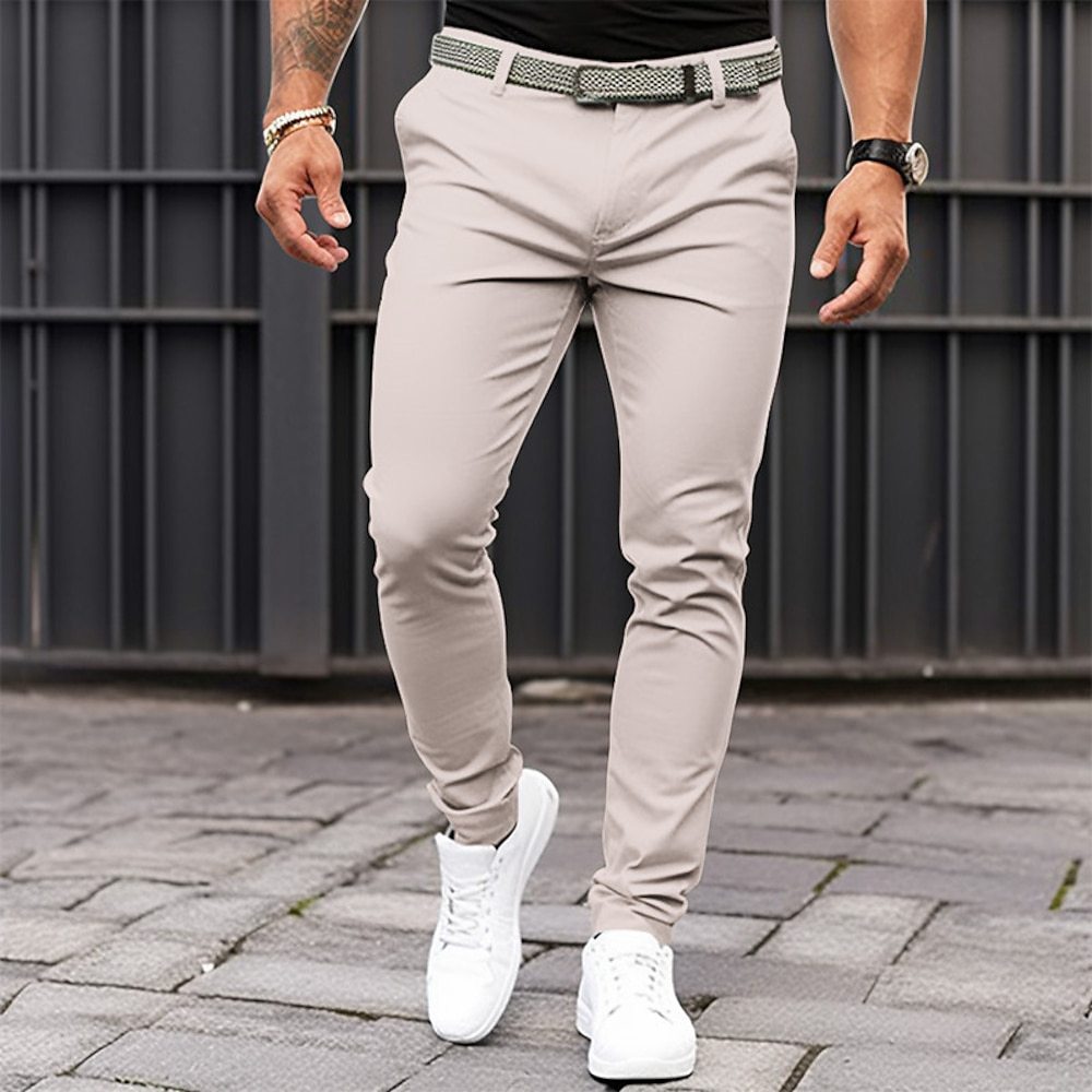 Men's Pure Color Tight Pocket Zipper Business Casual Slim-fitting Trousers - Image 7