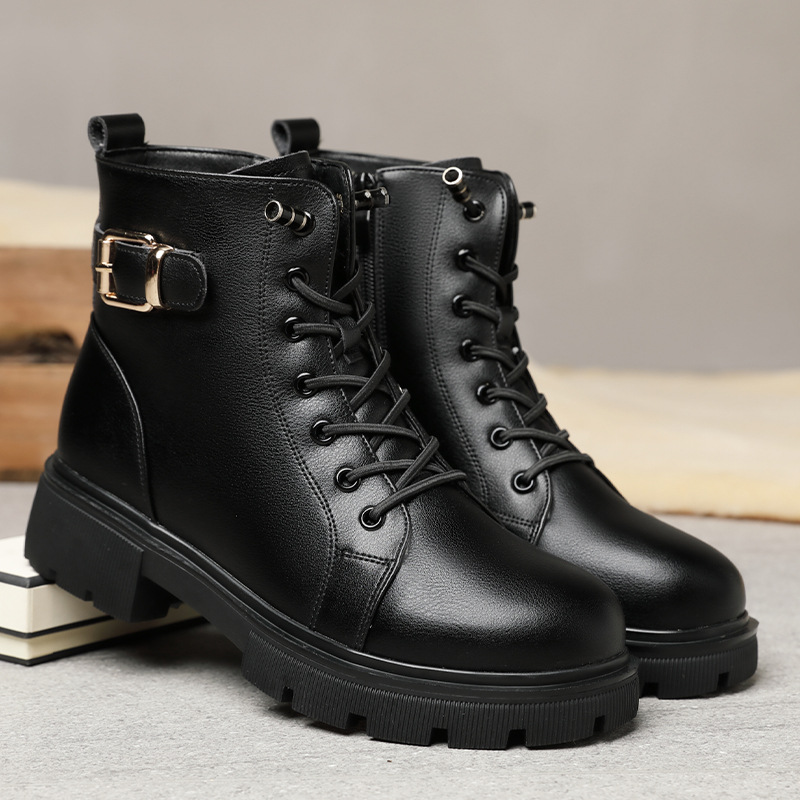 Women's Soft Leather Chunky Heel Ankle Boots