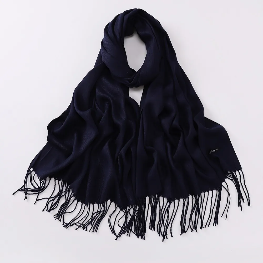 Autumn And Winter Cashmere-like Solid Colour Long Scarf - Navy Blue
