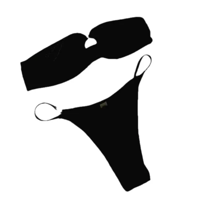 Bikini Pure Color Tied T back Sexy Swimsuit Women Black - Shop at LoveMi
