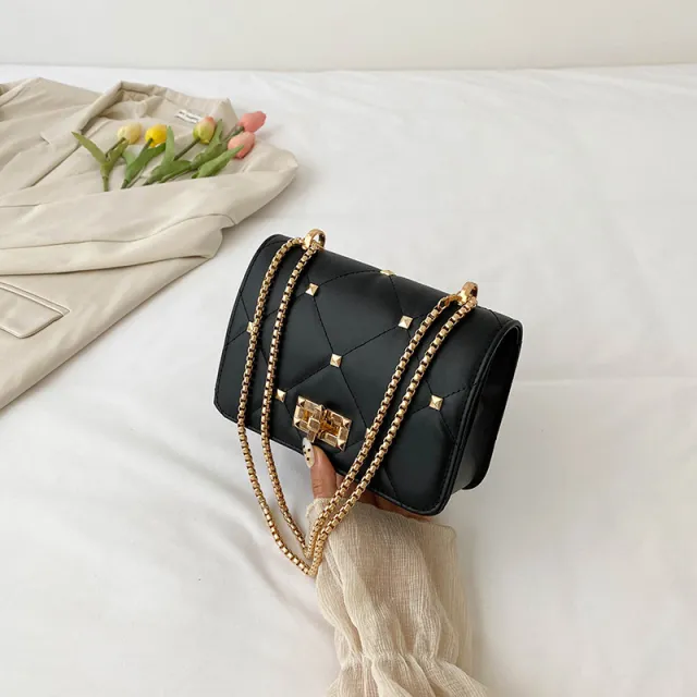 Summer Rivet Fashion Popular Chain Crossbody Shoulder Bag Black - Shop at LoveMi