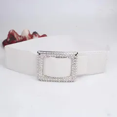 All-match Square Buckle Wide Belt Decorative Coat Elastic Waist Seal - White - View 1