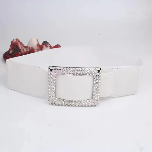 All match Square Buckle Wide Belt Decorative Coat Elastic Waist Seal White - Shop at LoveMi