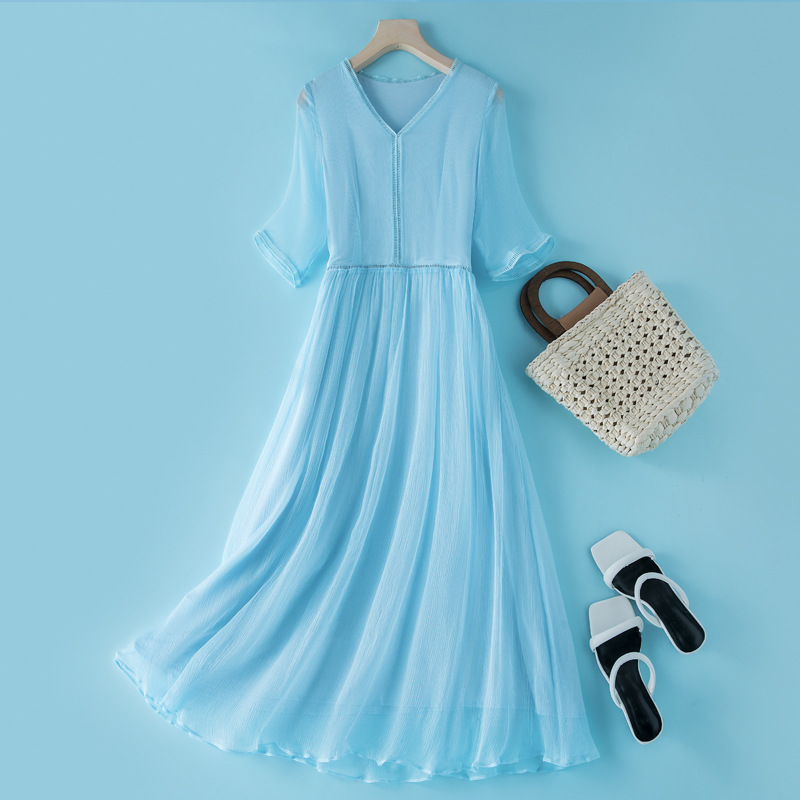 Seven-quarter-sleeve Silk Dress