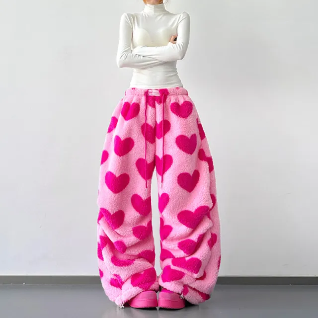 Womens Retro American Style Leopard Print Wide Leg Pants Pink - Shop at LoveMi