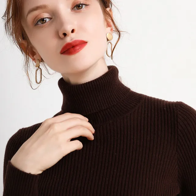 Simple Temperament High Collar Sweater Women's FallWinter Slim Short Pullover Brown - Shop at LoveMi