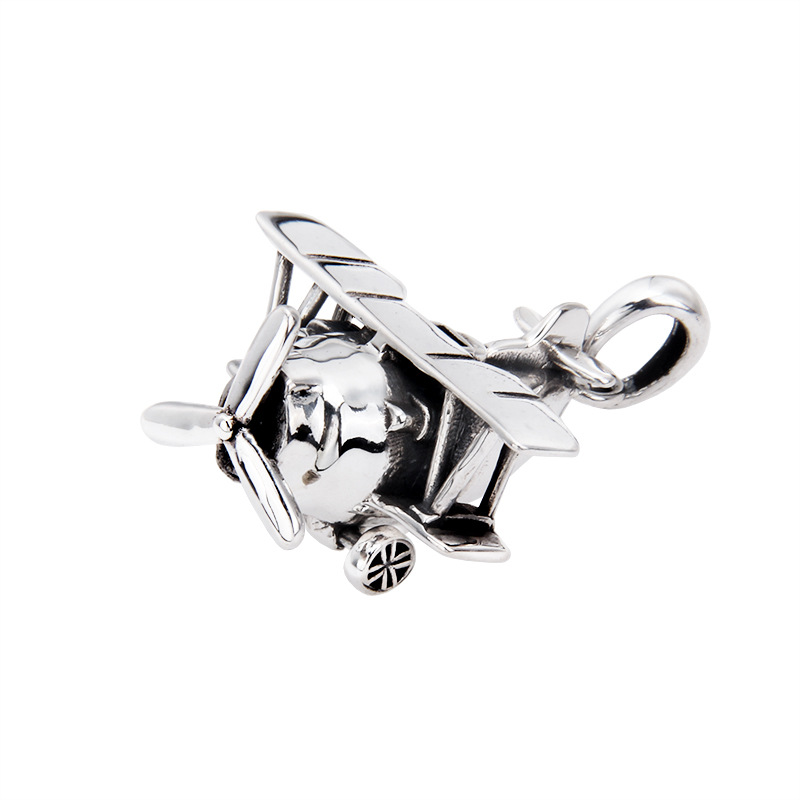 S925 Sterling Silver Small Aircraft Pendant Male And Female Personality Accessories Propeller Wheel Rotatable Tide