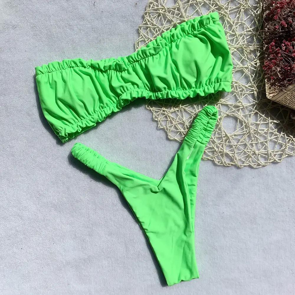 Solid Color Women's Split Chest Pad Swimsuit Bikini