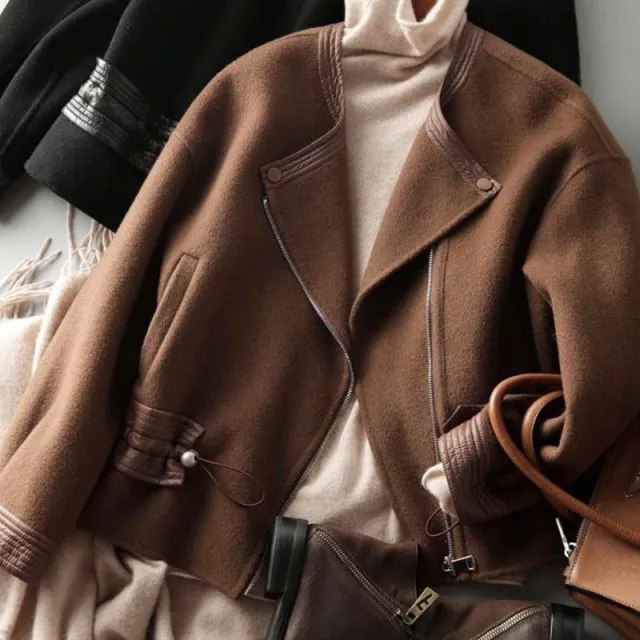 Women's Fashion Drawstring Waist tight Woolen Coat Brown - Shop at LoveMi