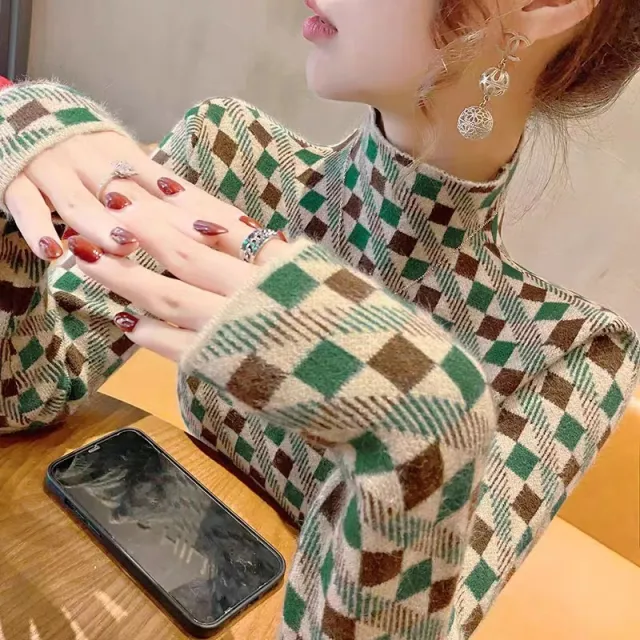 Mock Neck Sweater Bottoming Shirt Green - Shop at LoveMi