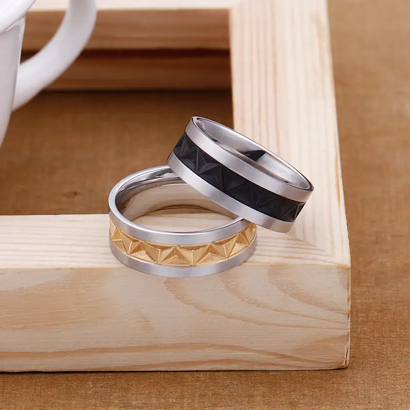 Classic Embossed Electroplating Two-color Matching Pattern Finger Ring