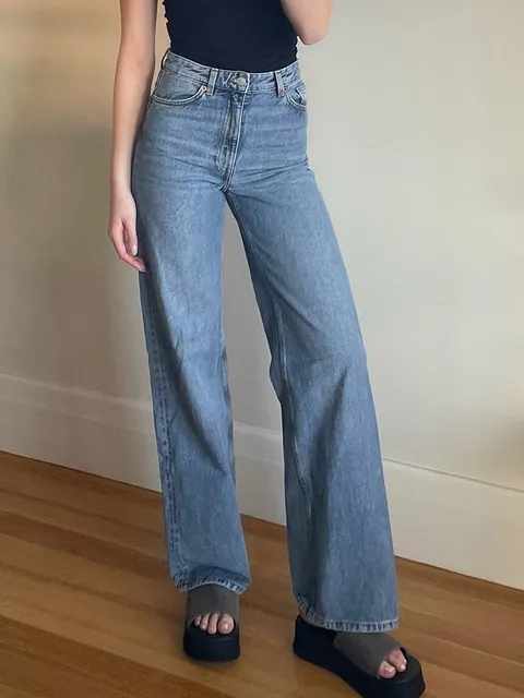 Fashionable Retro Loose Women's Straight leg Denim Trousers Blue - Shop at LoveMi