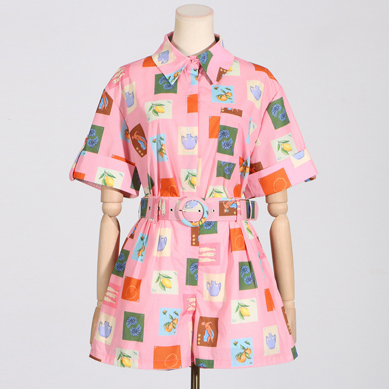 New Design Sense Printing Suit Short Sleeve Shirt Top Casual Shorts For Women