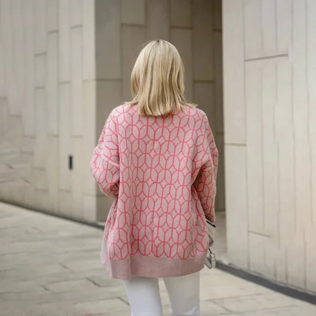 Top Women's Loose Mesh Pattern Without Collar Pink - Shop at LoveMi