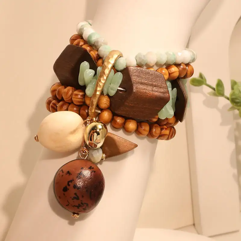 Handmade Multi-layer Wooden Bead Bracelet For Women