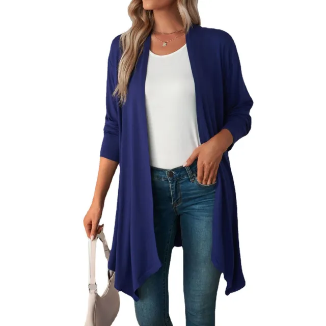 Solid Color Long Sleeve Cardigan Jacket Long Shirt Women Blue - Shop at LoveMi