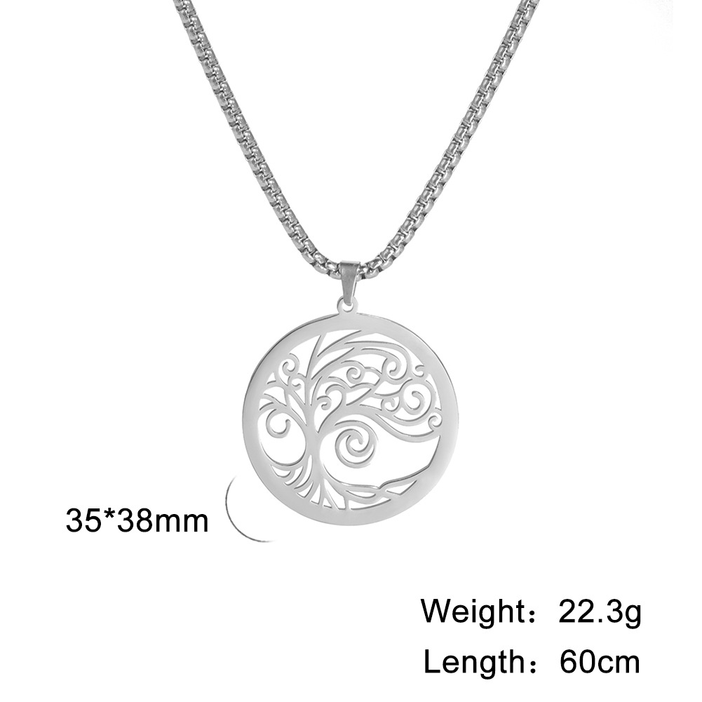 Stainless Steel Ring Hollow-out Side Bristle Tree Necklace