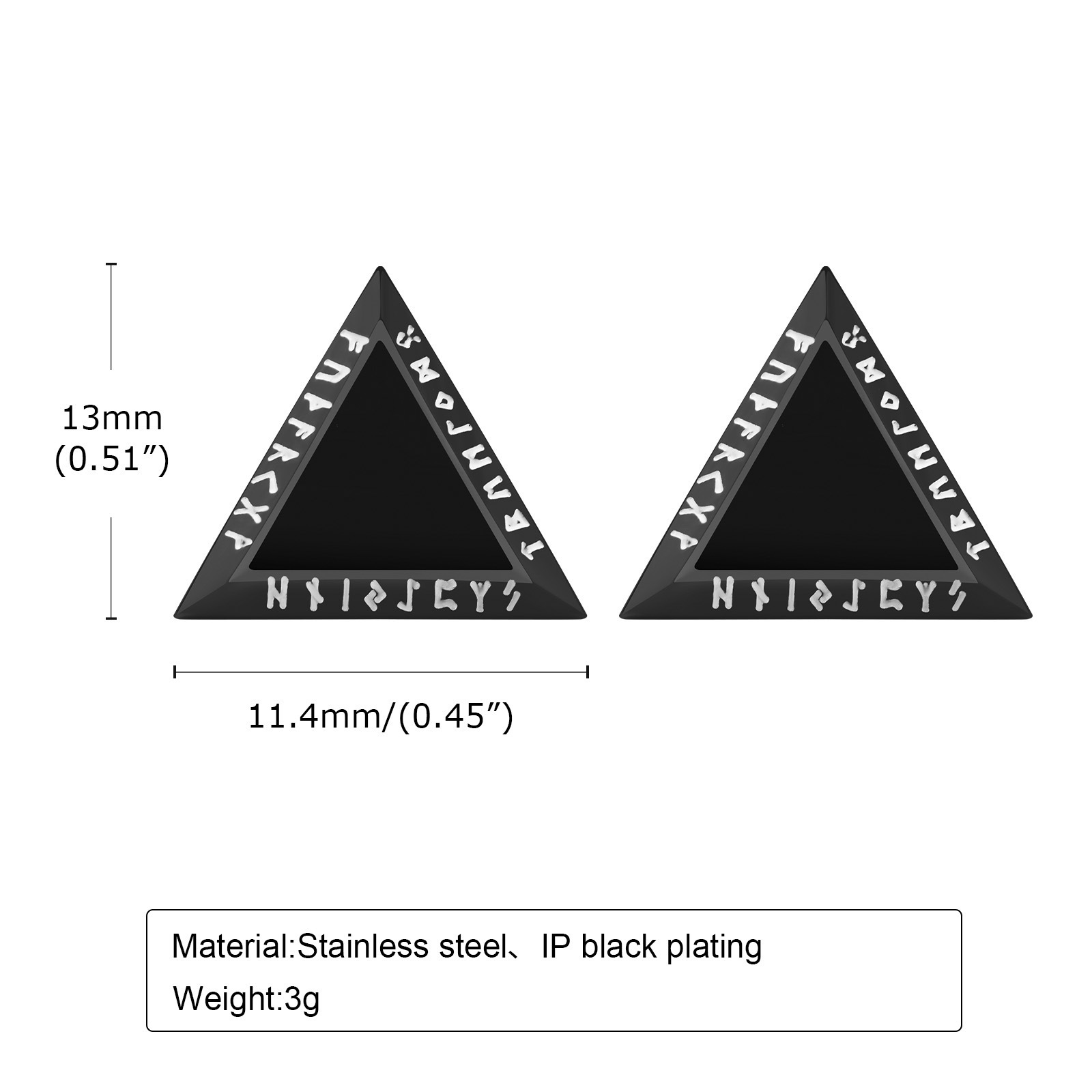 Stainless Steel Triangle Viking Symbol Corrosion Oil Stud Earrings