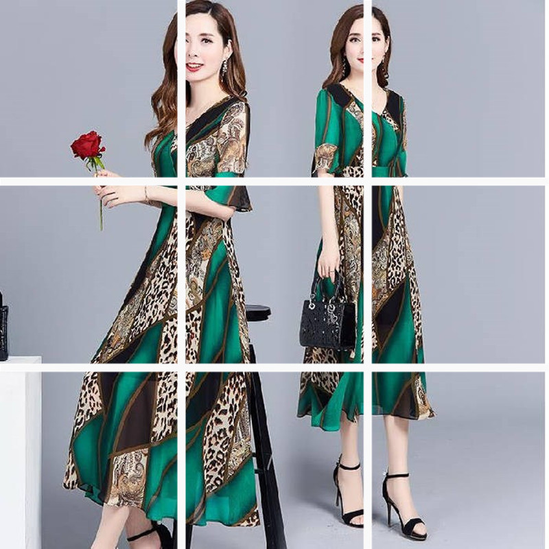 فستان مطبوع عليه طابع عرقي مناسب لمتوسطي العمر وكبار السن