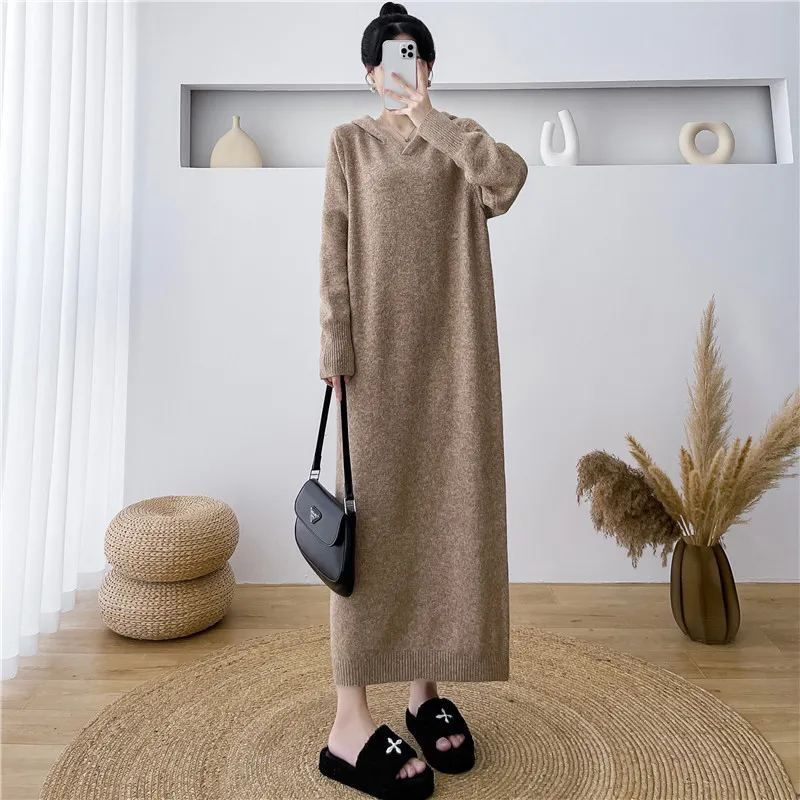Womens Long Knitted Base Dress For FallWinterNew Style To Pair With Coats - Camel