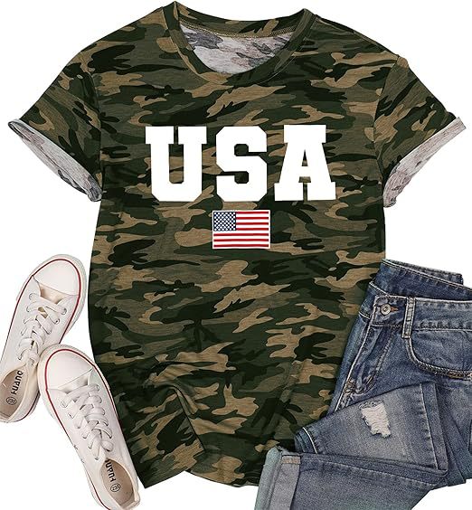3D Digital Printing American Flag Women T-shirt
