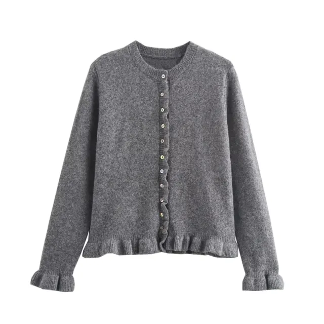 Round Neck Simple Laminated Knitted Coat Gray - Shop at LoveMi