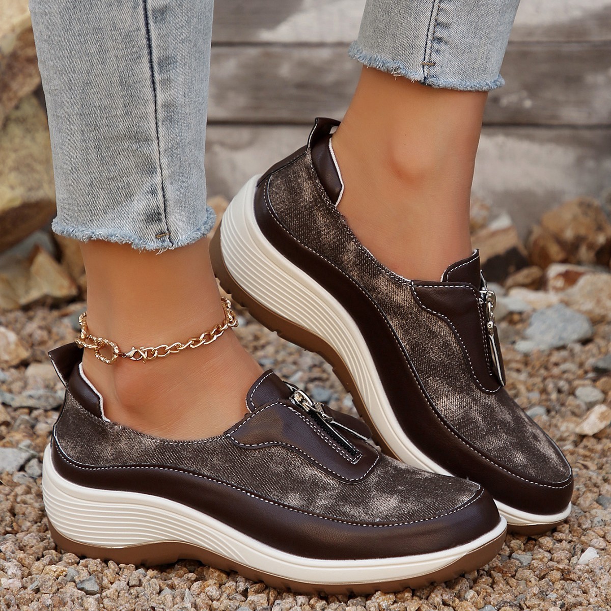 Zip-Up Color-Block Sneakers