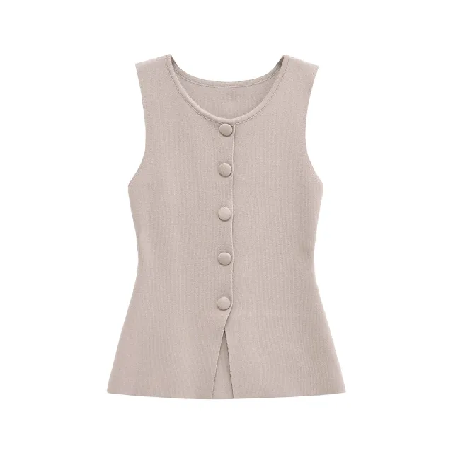 Fashionable Soft Decorated Row Button Vest Top Khaki - Shop at LoveMi