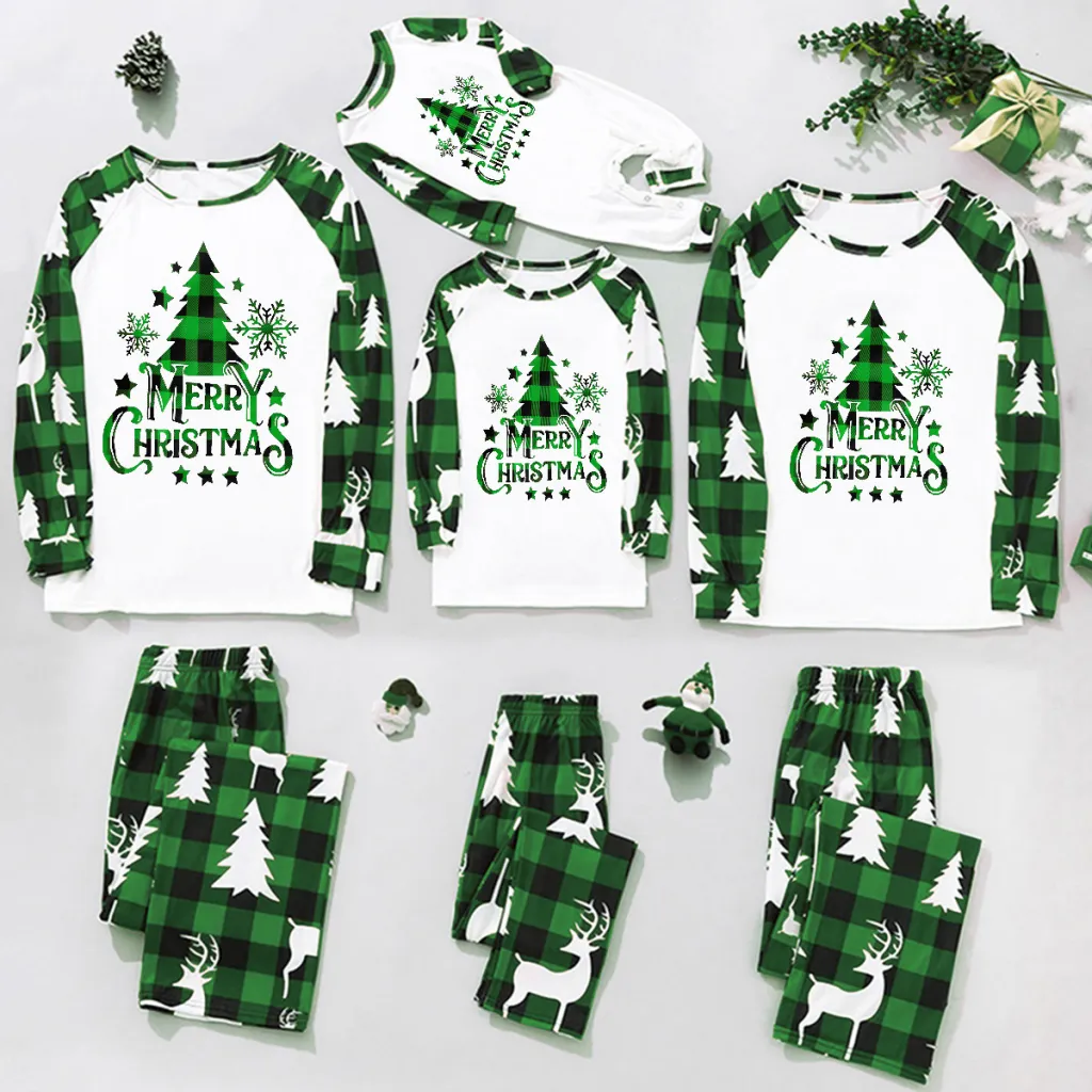 Parent-child Leisure Wear Set Plaid Stitching Printing Christmas - Romper18M