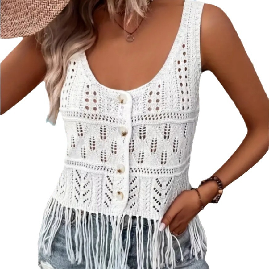 Women's U-neck Hollow-out Craft Lace Thin Vest Top