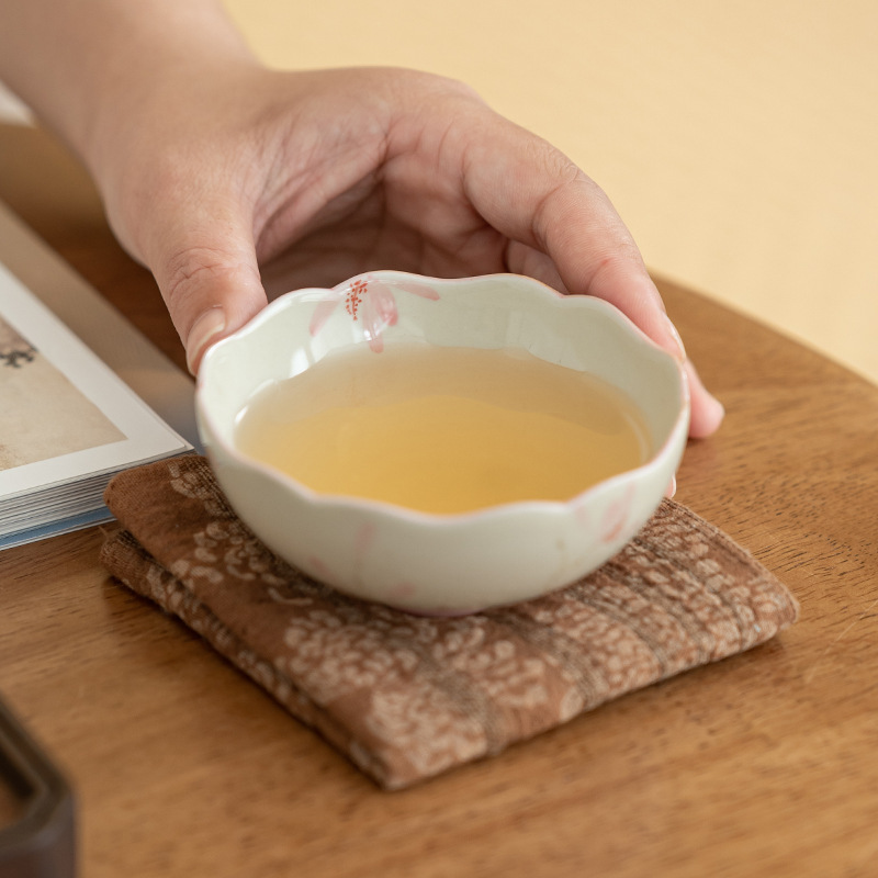 ICE Table Hand Painted Pink Magnolia Lotus Cup Owner Ceramic Cup