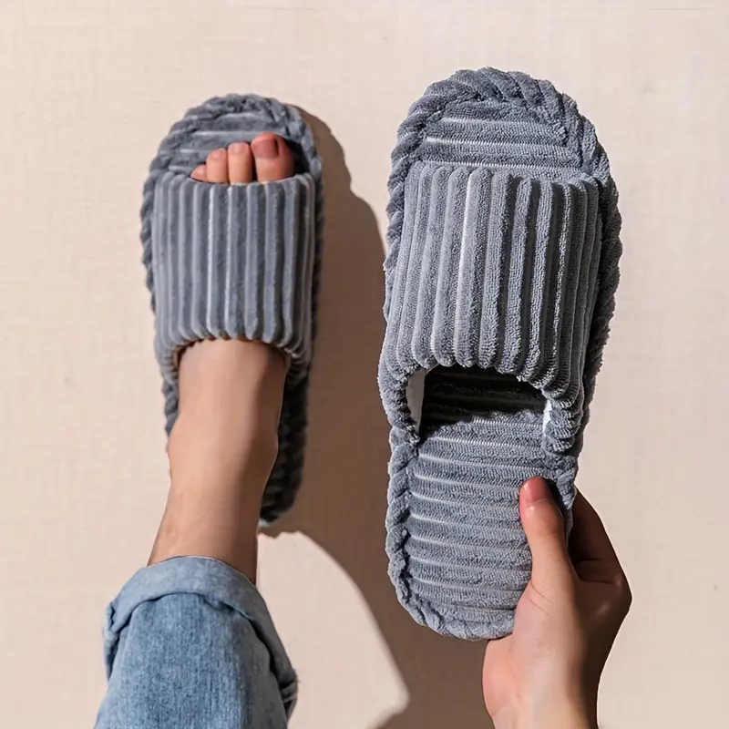 Men's Corduroy Striped Open Universal Indoor Corduroy Slippers