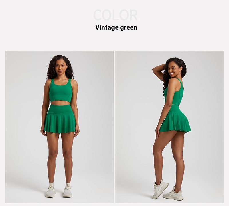 Nude Feel Outdoor Running Fitness Casual Pleated Mini Skirt Vest Suit - Image 16