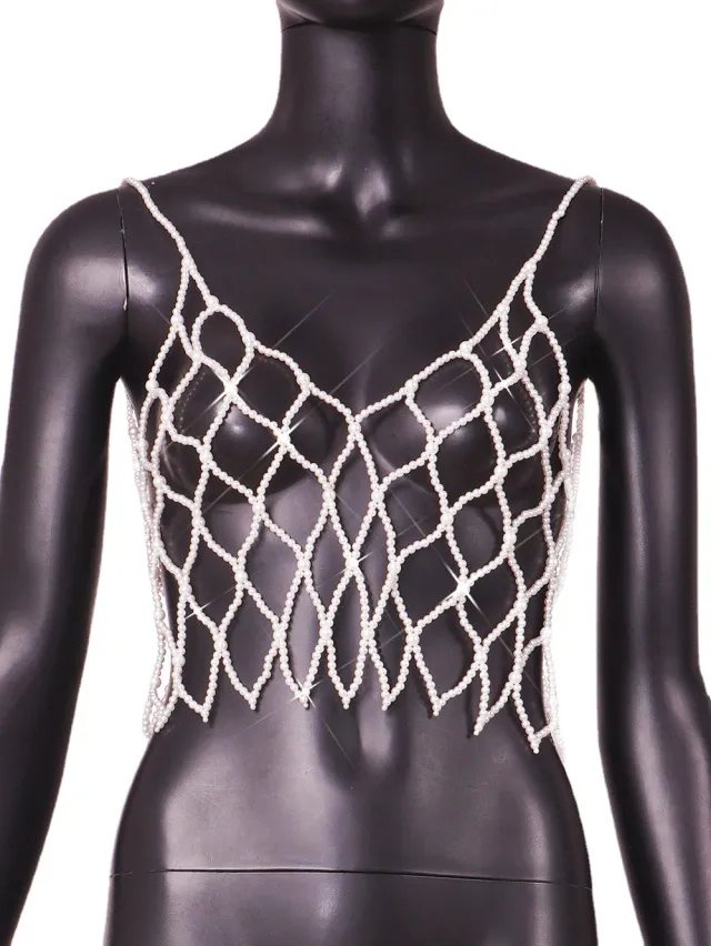 Outdoor All matching European And American Pearls Camisole White - Shop at LoveMi
