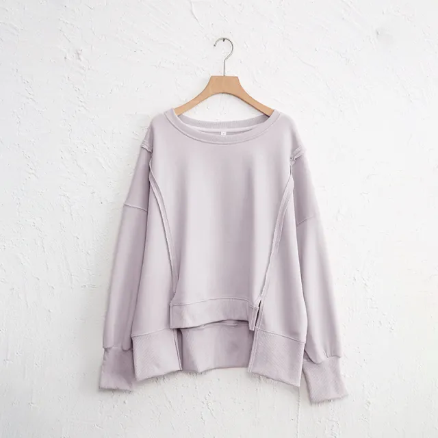 Female Loose And Irregular Niche Sweater Top Gray Pink - Shop at LoveMi
