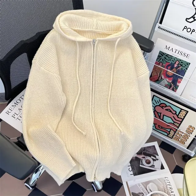 American Retro Simple Solid Color Hooded Sweater Women's Loose Apricot - Shop at LoveMi