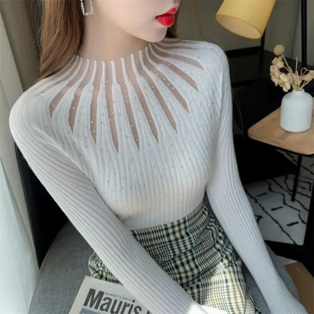 All match Lace Rhinestone Bottoming Shirt Women White - Shop at LoveMi