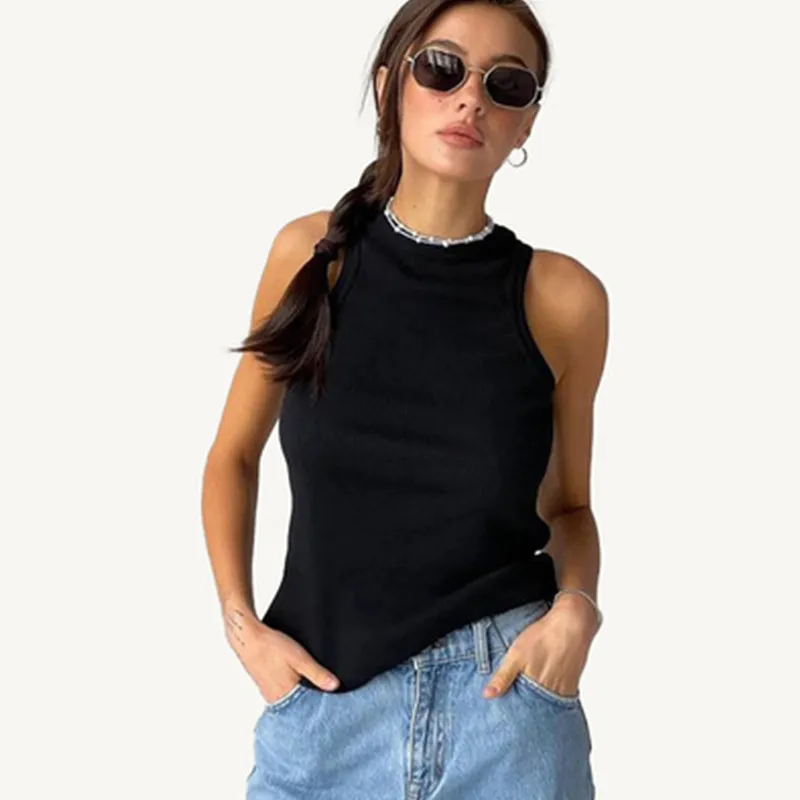 Summer Slim Fit Short Sexy Slim Fit Vest Tight - Black