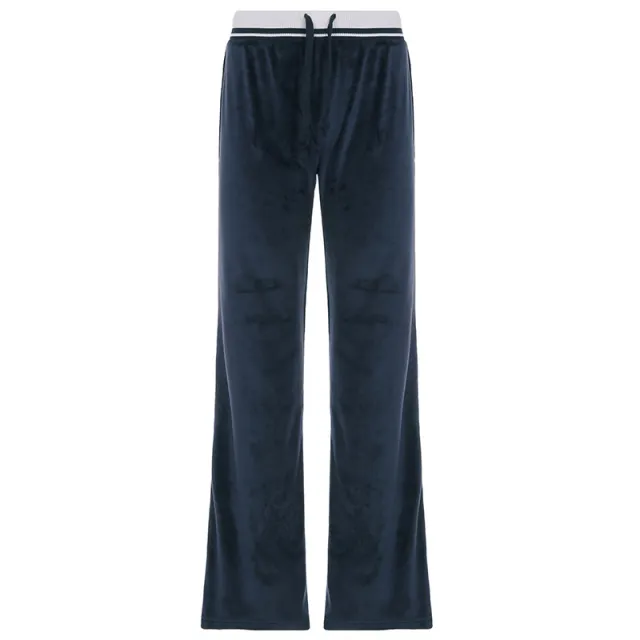 New Contrast Color Striped Waist Head Fleece lined Bell bottom Pants Dark Blue - Shop at LoveMi