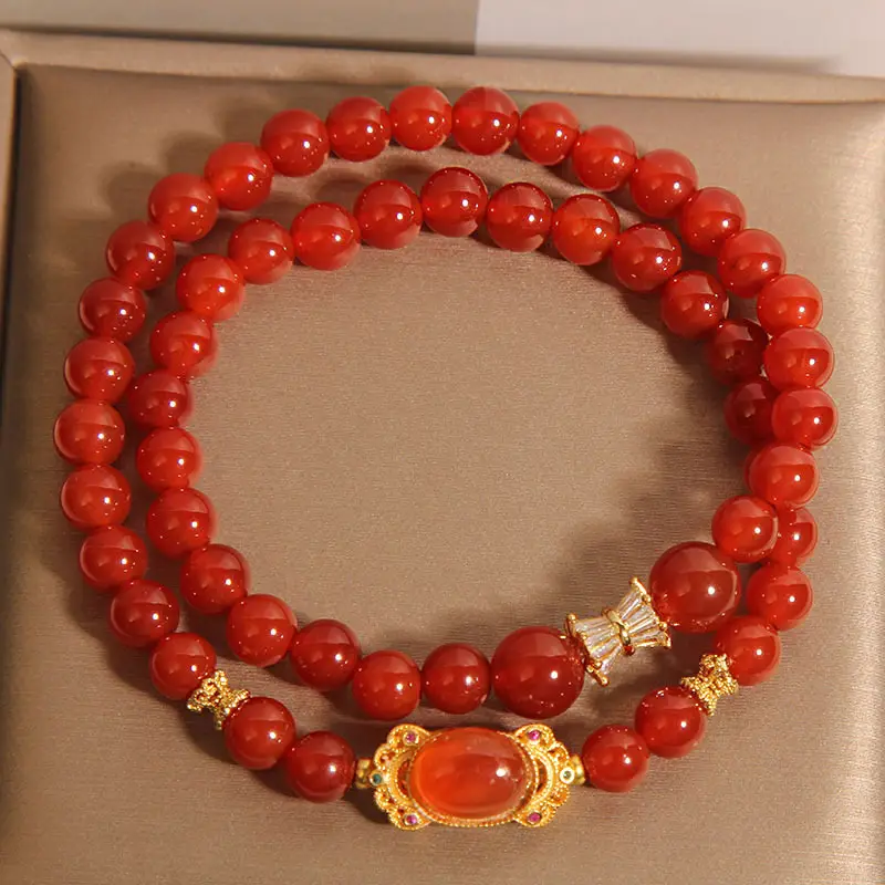New Chinese Style Red Agate Double Ring Bracelet Women's Light Luxury