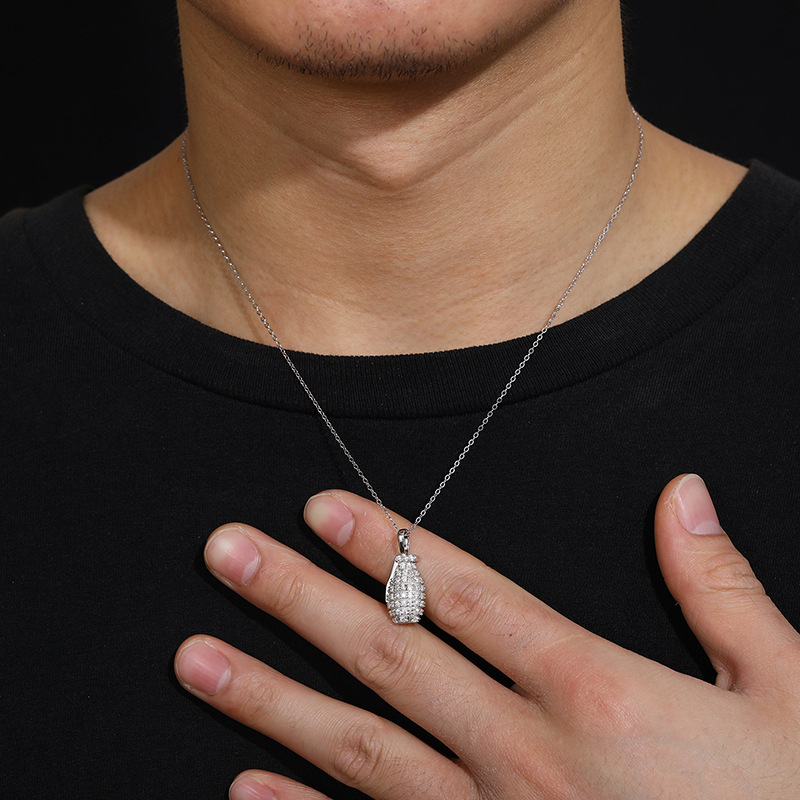 S925 Silver Moissanite Inlaid Punk Grenade Pendant