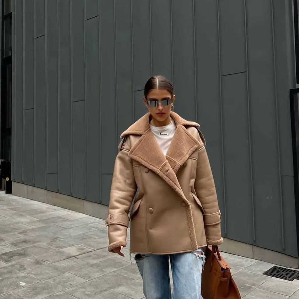 Maillard Casual Coat For Women - Camel Pu Leather