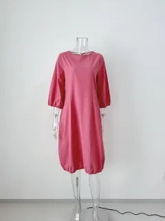 Linen Loose Dress Women's Clothing - Red - View 1